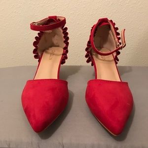 Red Faux Suede Heel